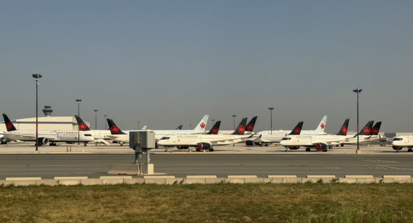 Air Canada planes parked at Toronto Pearson Airport on August 16, 2025
